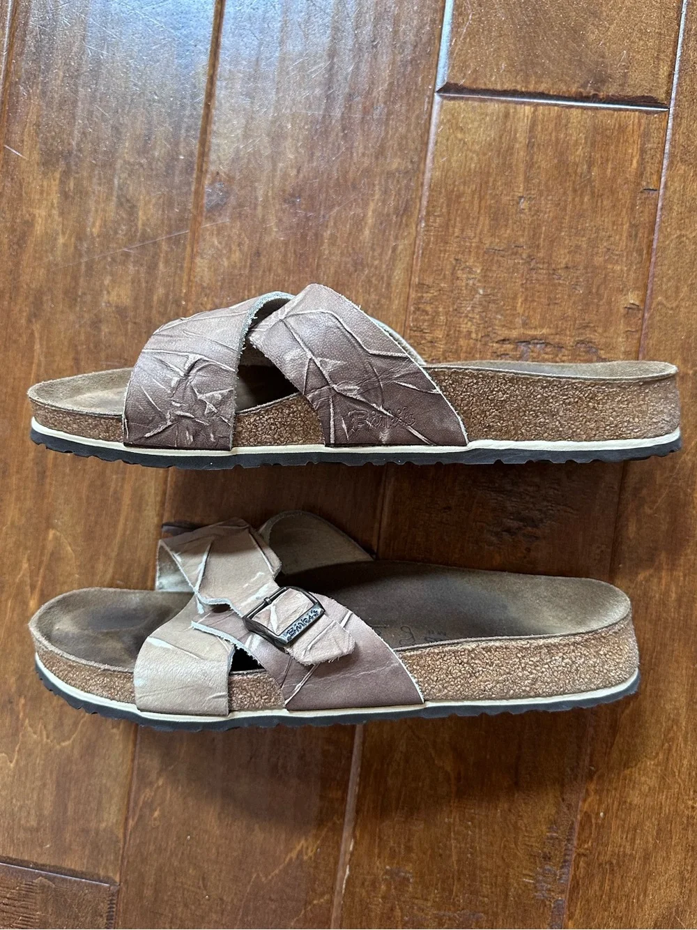 Men Birki’s Birkenstock EU 44 US 11 11.5 Cross Strap Sandals Shoes Khaki Tan